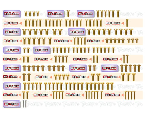 GSSU-EB482.2    Gold Plated Steel UFO Screw Set 161pcs.( For Tekno EB48 2.2 )