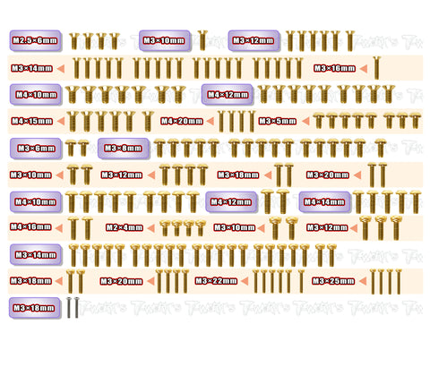 GSS-EB482.2    Gold Plated Steel Screw Set 161pcs.( For Tekno EB48 2.2 )