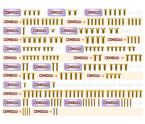 GSS-NB482.2     Gold Plated Steel Screw Set 175pcs.( For Tekno NB48 2.2 )