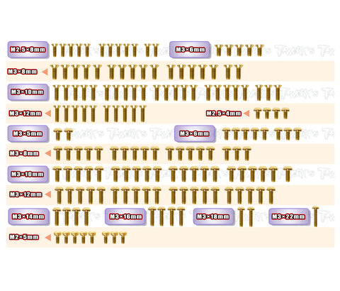 GSS-XB4'25   Gold Plated Steel Screw Set 159pcs.( For Xray XB4'25 )