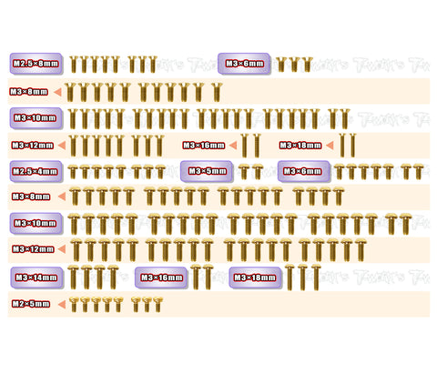 GSS-XT4'25    Gold Plated Steel Screw Set 151pcs.( For Xray XT4'25 )