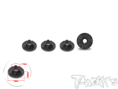 TA-165-A-BK   7075-T6 Alum. Ultra Light Weight 14mm Extra large-contact Serrated Wheel Nut ( Black ) 4pcs.