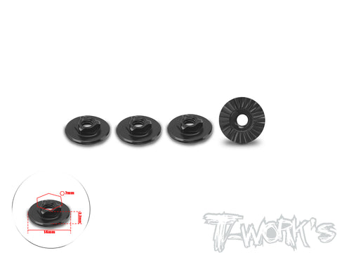 TA-165-B-BK   7075-T6 Alum. Ultra Light Weight 14mm Extra large-contact Low Profile Serrated Wheel Nut ( Black ) 4pcs.