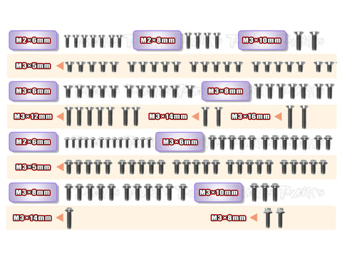 TSSU-MTC2R	64 Titanium Screw set ( UFO Head ) 131pcs.( For Mugen MTC2R )