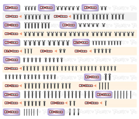 TSSU-S35-GT2.2e FTE    64 Titanium Screw set ( UFO Head ) 212pcs.( For SWORKZ S35-GT2.2e FTE )