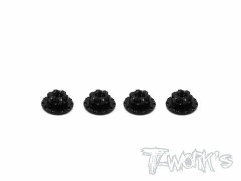 TA-094-BK 7075-T6 Alum.large-contact serrated flanged reverse thread nut Black M4 (4pcs.)