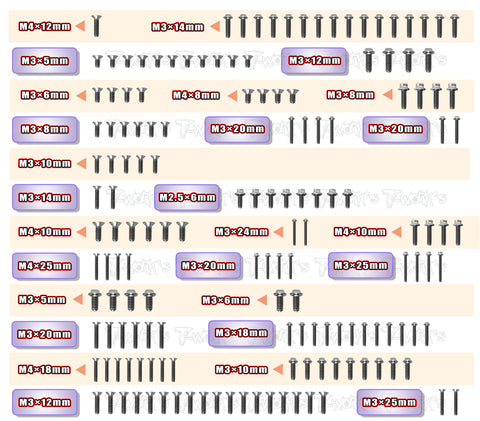 TSSU-A319E 64 Titanium Screw set ( UFO Head ) 142pcs.( For Agama A319E )