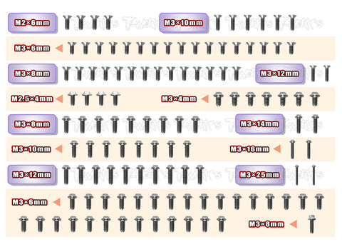 TSSU-MI8 64 Titanium Screw set ( UFO Head ) 117pcs.( For Schumacher MI8)