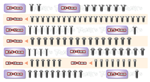 TSSU-X10'22 64 Titanium Screw set ( UFO Head )  92pcs. ( For Xray X10’22 )