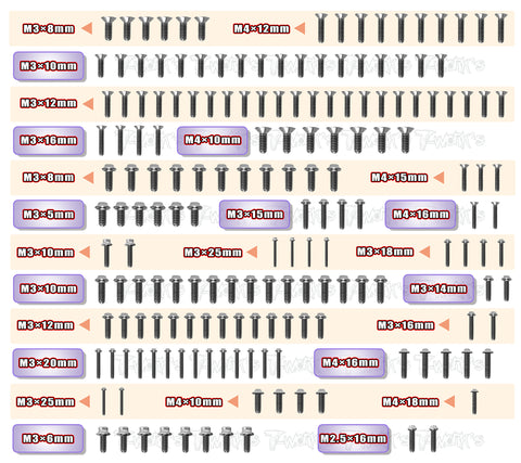 TSSU-X3GTSE  65 Titanium Screw set ( UFO Head )  173pcs.( For Hong Nor X3 GTX E )