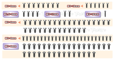 TSSU-XQ10F 64 Titanium Screw set ( UFO Head ) 110pcs.( For XPRESS XQ10F )